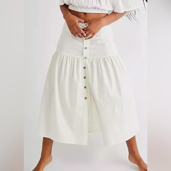 Free People Dresses & Skirts - Free People One Juliette Button Front Peasant Cream Cotton Midi Skirt Size 8